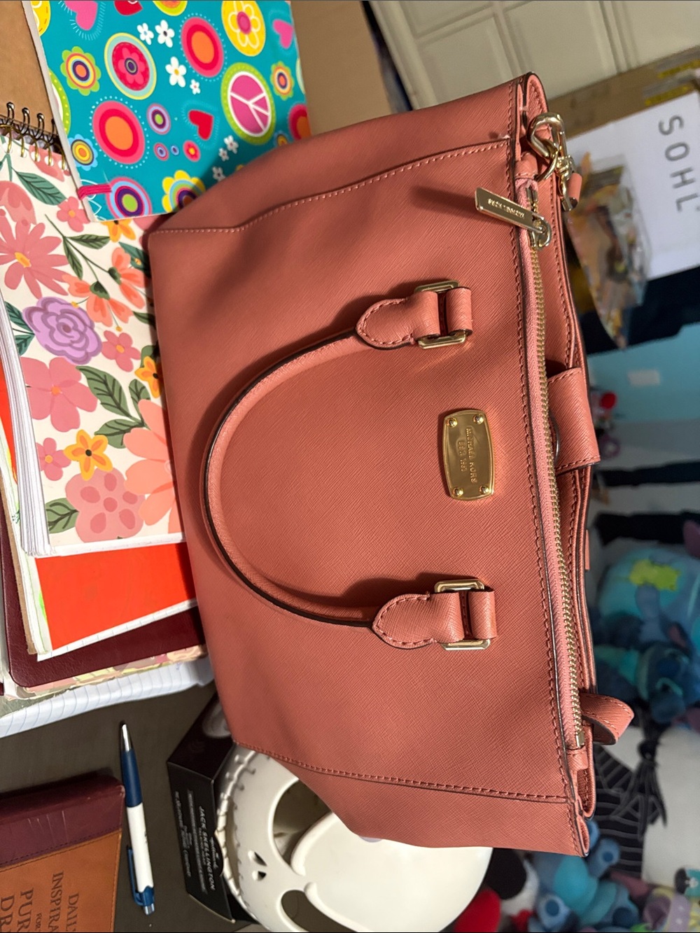 Michael Kors Coral Pink Satchel with Gold Hardware